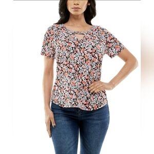Adrienne Vittadini Women's Short‎ Sleeve Floral Top NWT Size Large